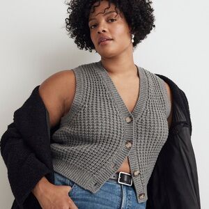 Madewell Waffle-Knit V-Neck Sweater Vest Heather Lead Size XXL